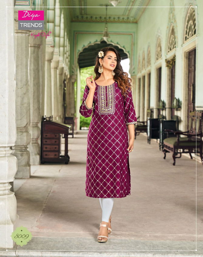 Victoria Vol 8 By Diya Rayon Foil Printed Kurtis Catalog